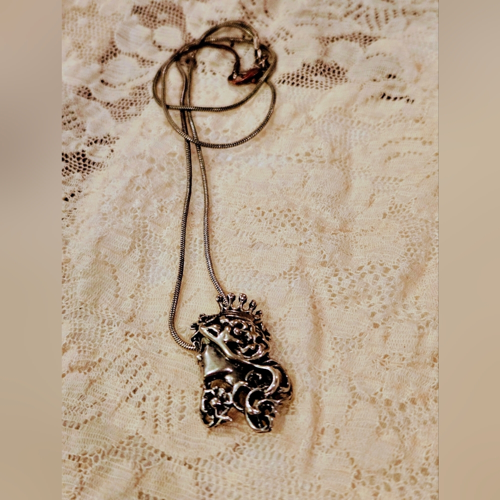 Art Nouveau Sterling 925 Fairy Goddess Queen Necklace - Picture 4 of 7